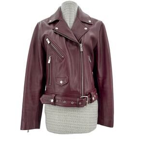 Anine Bing Red Leather Moto Benjamin Jacket Burgundy Biker Fierce Style Size M